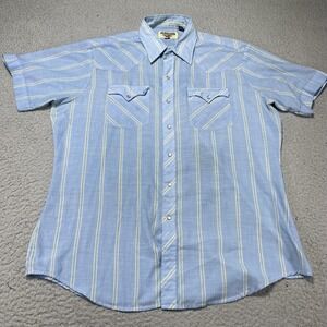 Vintage Youngbloods Shirt Mens Large Blue Stripe Pearl Snap Western Short Sleeve